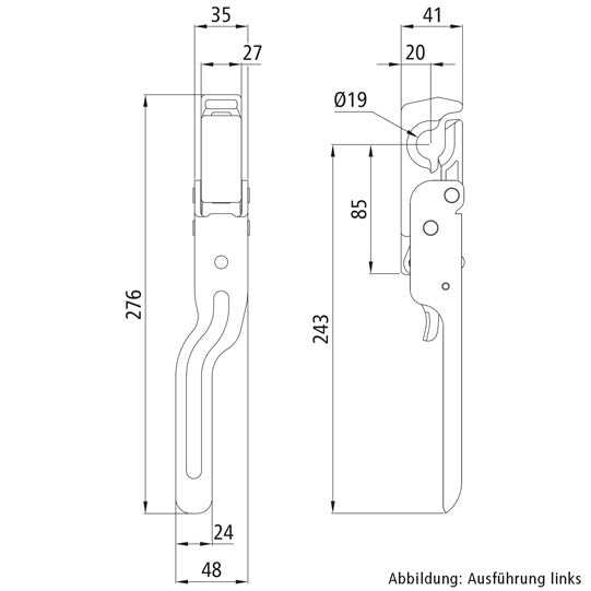 tipper fastener 664 N, galvanised, cranked, R