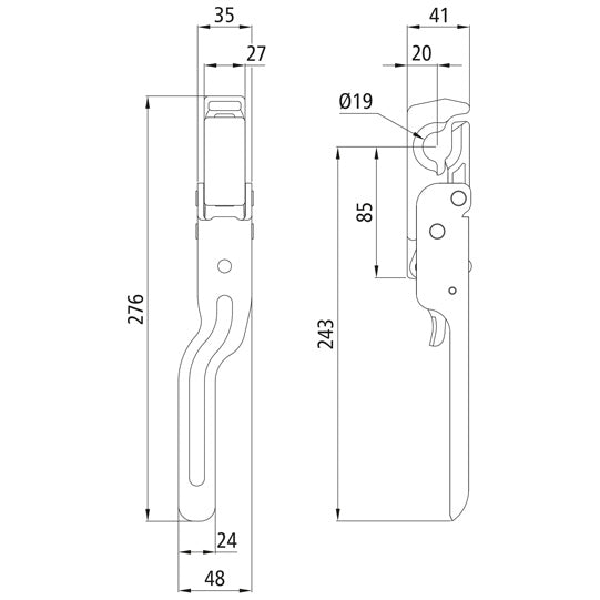 tipper fastener 664 N, galvanised, cranked, L