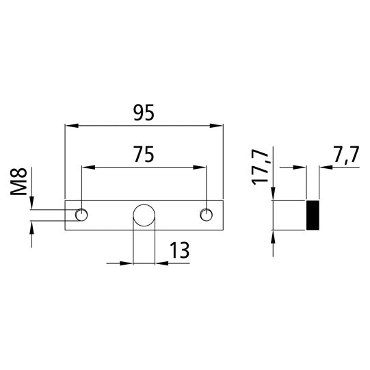Threaded plate 7 mm, galvanised, hole spacing 75 mm, M8