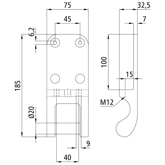 Hinge -H955/M12, galvanised stl.