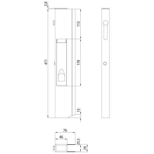 Long travel lock H400 - type 411-01, L, nominal height 400 mm