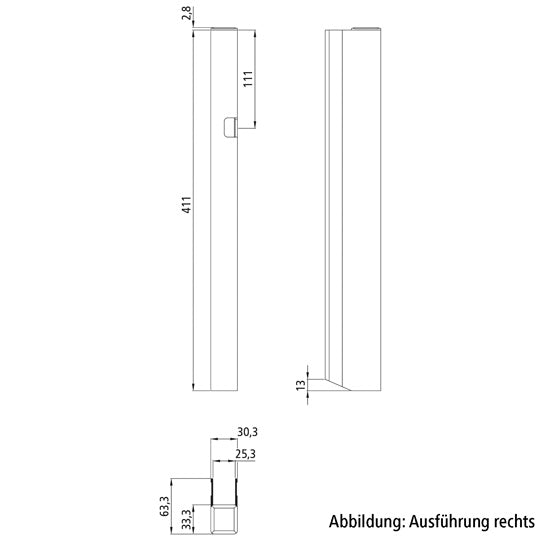Kontrollhållare för lås H400, 411 mm, R, anodiserad aluminium