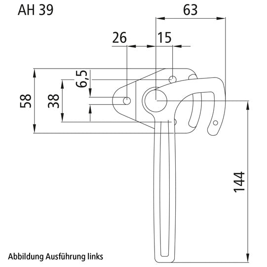 Angle lever lock, size 0, R, galvanised stl.