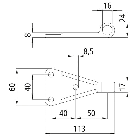 Kontrollhållare 3525, storlek 1, V = H, galvaniserat stål.