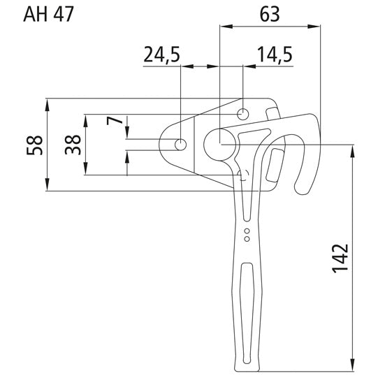 Angle lever lock 3990, size 0, L, galvanised stl.