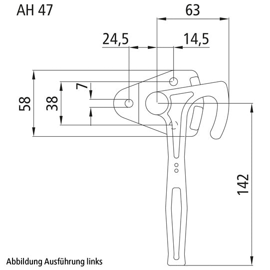 Angled lever lock 3990, size 0, R, galvanised stl.