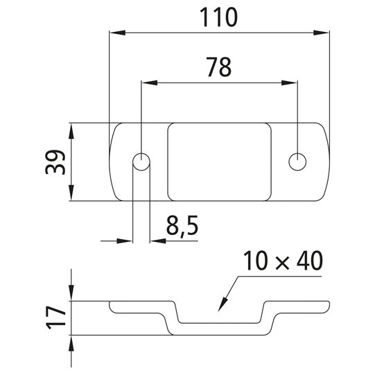 Stanchion holder, 10 x 40 mm, drop-f.ged, galvanised stl.