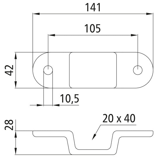 Stanchion holder, 20 x 40 mm, drop-f.ged, galvanised stl.