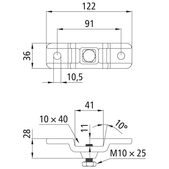 Stanchion bracket 10 × 40, countersunk, galvanised, w/ M10 x 25