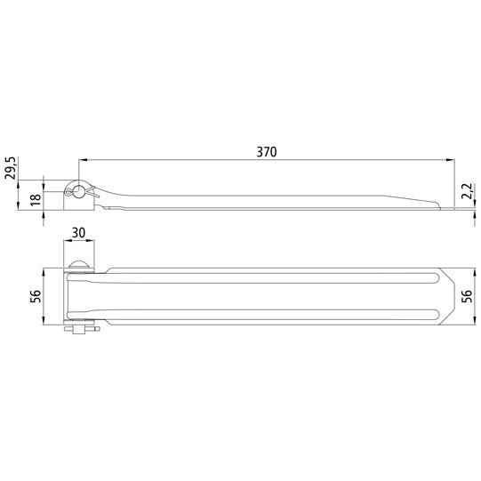 Adjustable side flap hinge 370 mm, completely galvanised
