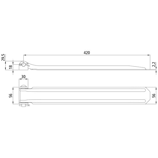 Justerbart gångjärn med sidoflik 420 mm, helt galvaniserat