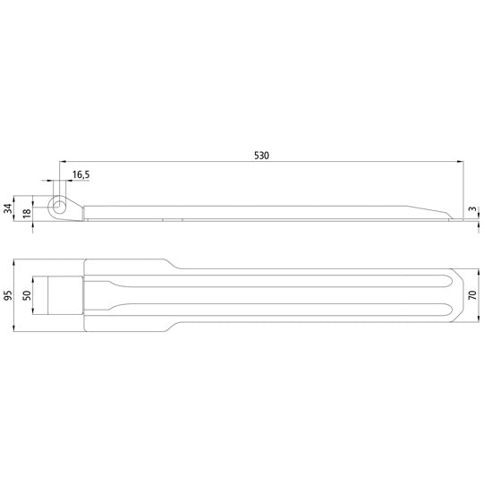 Flap hinge no. 170, 530 mm, galvanised, w/out acc.