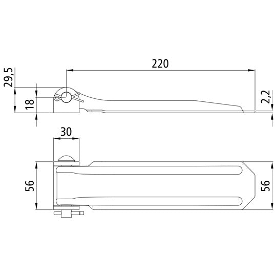 Justerbart lämgångjärn 220 mm, galvaniserat, med tillbehör.