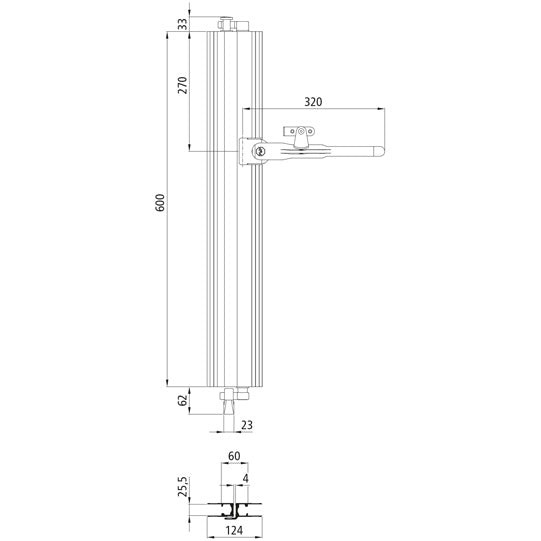 PWP espagnolette container with edging profile, 600mm, raw
