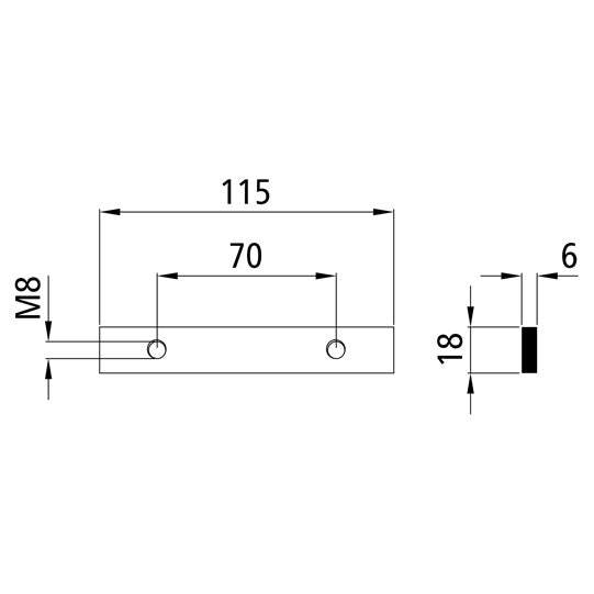 Threaded plate, galvanised stl., hole spacing 70 mm, M8