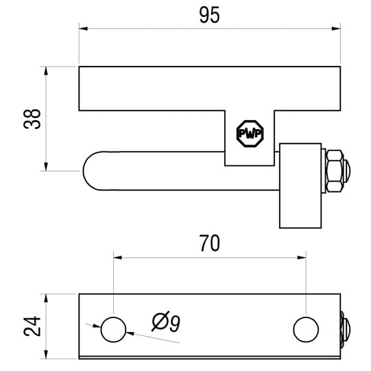 PWP hinge pin, hot-dip galvanized w/ safety latch