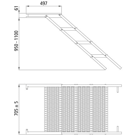 PWP Stairs, extendable, 6 steps, hot-dip galvanised stl., L 218