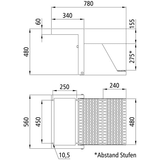 PWP fällbart steg, 2-steg, varmförzinkat stål, utan säkerhet