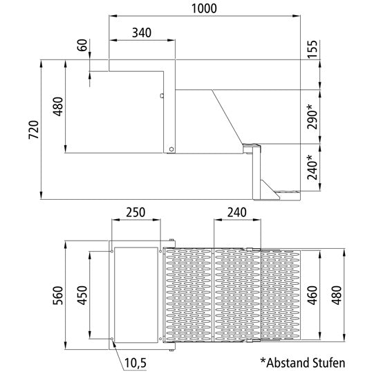 PWP fällbart steg, 3-steg, varmförzinkat stål, utan säkerhet