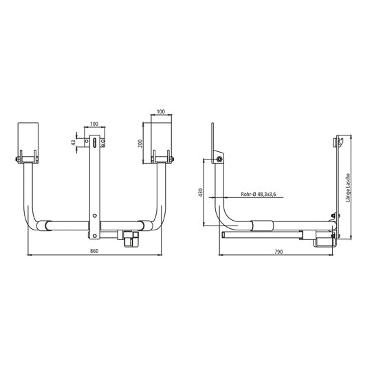 PWP spare wheel holder type 89, Ø 940- 1020 mm, 860/430/790 mm