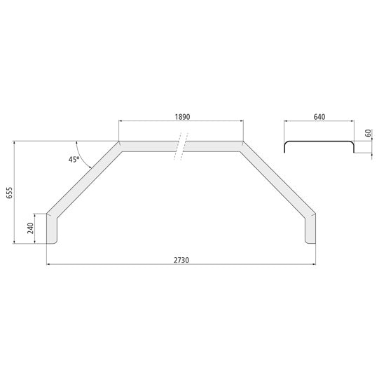 Double-axle mudguard QA 273.64, chequer plate, 640 × 2730 × 655