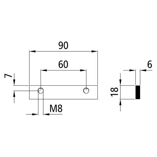 Threaded plate, galvanised stl., length 90 mm, hole spacing 60