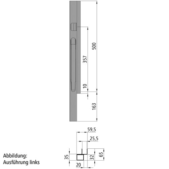 K20 Front corner pillar, R, anodized aluminum, 500 mm