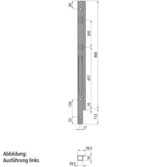 K20 front corner pillar, R, anodized aluminium, 800mm