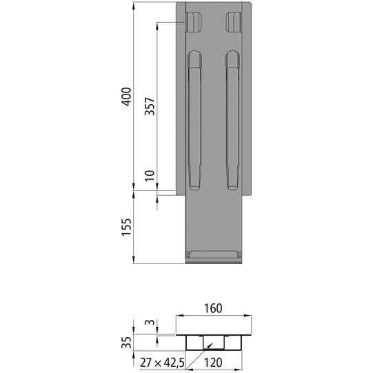 K20 centre pillar, stl., black KTL, 400 mm nominal height