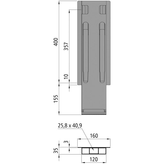 K20 mittstolpe, anodiserad aluminium, 400 mm, utan fäste