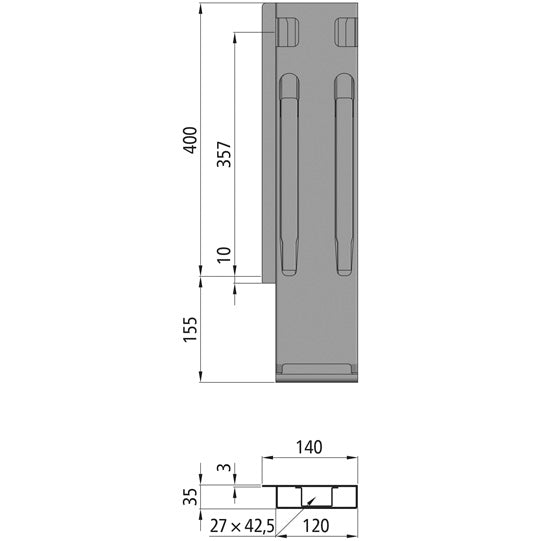 K20 Rear corner stanchion, L, stl. KTL, 400 mm, w.lock, DV