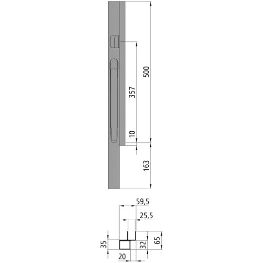 K20 Front corner pillar, left, anodized aluminium, 500 mm