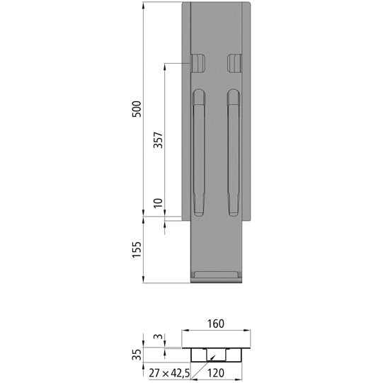 K20 mittstolpe, stål, svart KTL, 500 mm, utan hållare