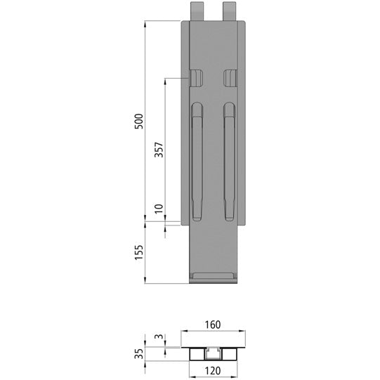 K20 central pillar, anodized aluminium, 500 mm, with holder