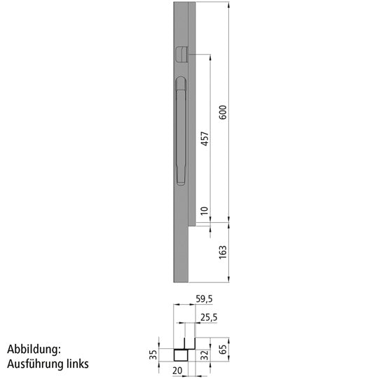 K20 Front corner pillar, right, anodized aluminium, 600 mm