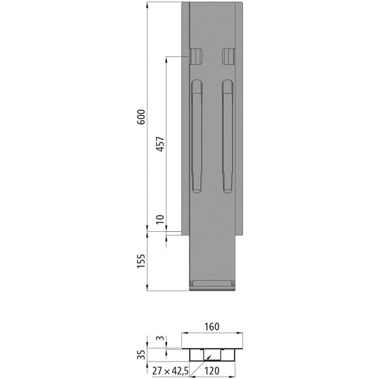 K20 centre pillar, stl., black KTL, 600 mm, w/out holder