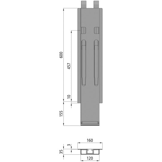 K20 mittstolpe, stål, svart KTL, 600 mm, med hållare