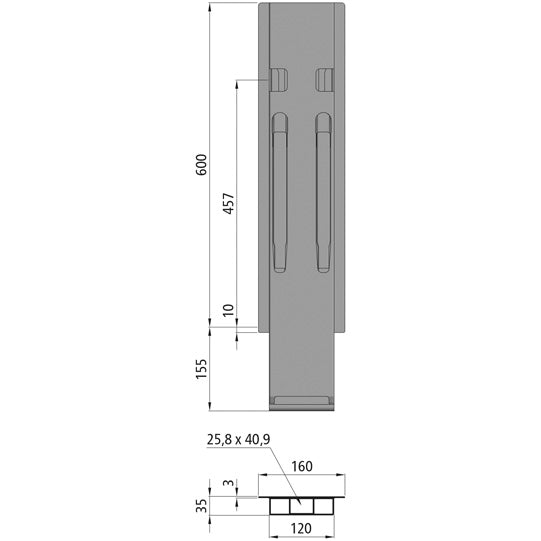 K20 central pillar, anodized aluminium, 600 mm, without mount