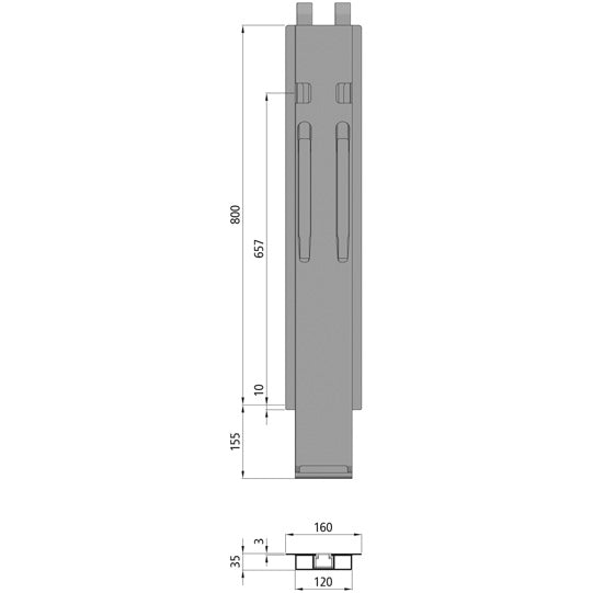K20 central pillar, anodized aluminium, 800 mm, TIR, w/ holder