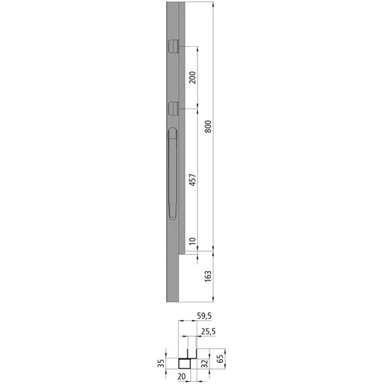 K20 Front corner pillar, left, anodized aluminium, 800 mm