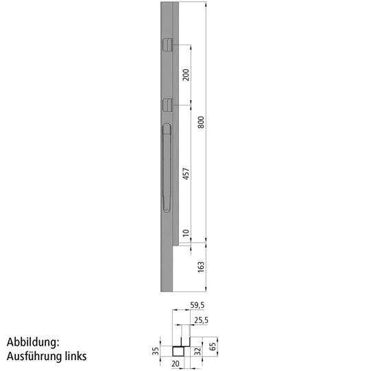 K20 Front corner pillar, right, anodized aluminium, 800 mm