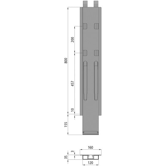 K20 centre pillar, stl., black KTL, 800 mm, w/ holder