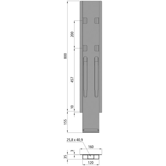 K20 central pillar, anodized aluminium, 800 mm, without mount