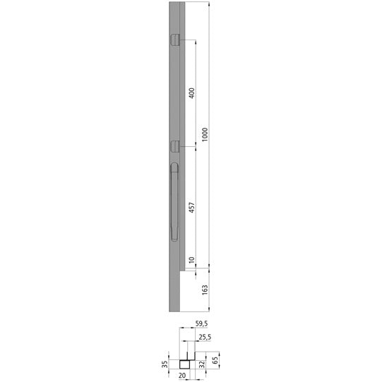 K20 Front corner pillar, left, anodized aluminium, 1000 mm