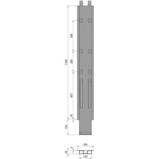 K20 center pillar, steel, black KTL, 1100 mm, with holder