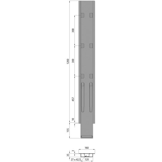 K20 mittstolpe, stl., svart KTL, 1200 mm, utan hållare
