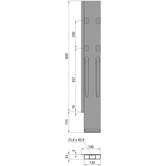 K20 rear corner pillar, L, anodized aluminium, 800mm,w.lock,DV