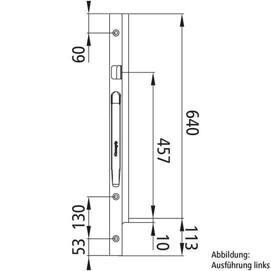 K20 aluminum special pillar, front right, 640 mm/1-port 457 mm