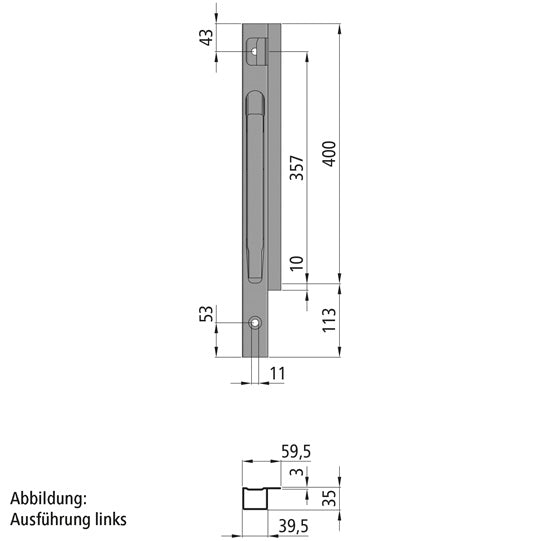 K20 Fr. corner stanchion, R, KTL stl., 400 mm, screw ver.