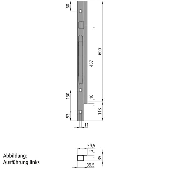 K20 Fr. corner stanchion, R, KTL stl., 600 mm, screw ver.